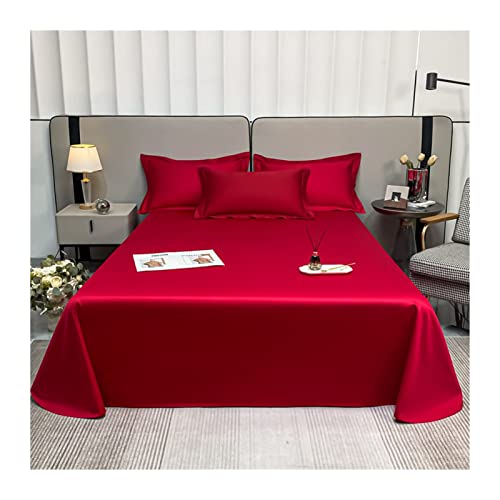 Betttuch Bettlaken ohne Gummi 100% Langstapelige Baumwolle Satin Fadenzahl 500 Haustuch Betttuch Bettlaken ohne Gummizug vielen Größen und Farben (Color : Red, Size : 200x230cm-78x90) von TEVTEV