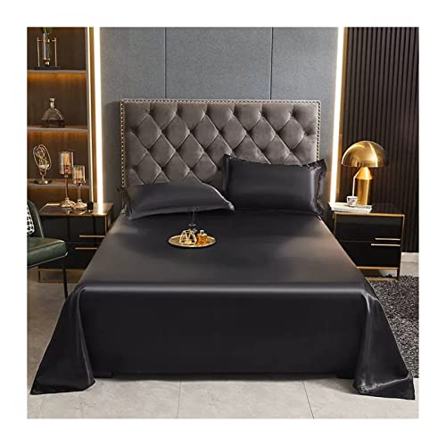 Betttücher ohne Gummizug Mikrofaser Satin Betttuch weich Laken gemütlich Haustuch Luxus-Bettwäsche 170x230cm 230x245cm in 14 ausgesuchten Farben (Color : Black, Size : 230x245cm+48x74cm x2) von TEVTEV