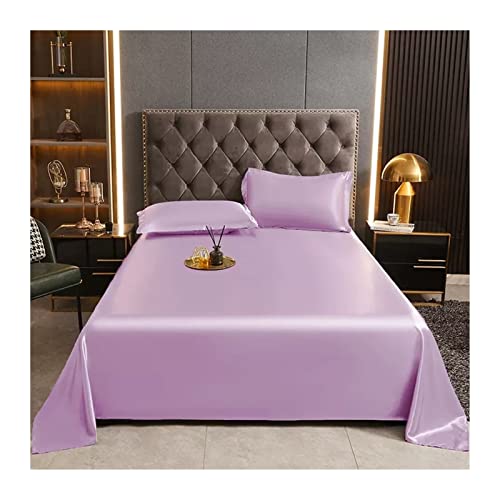 Betttücher ohne Gummizug Mikrofaser Satin Betttuch weich Laken gemütlich Haustuch Luxus-Bettwäsche 170x230cm 230x245cm in 14 ausgesuchten Farben (Color : Purple, Size : 170x230cm-67x90) von TEVTEV