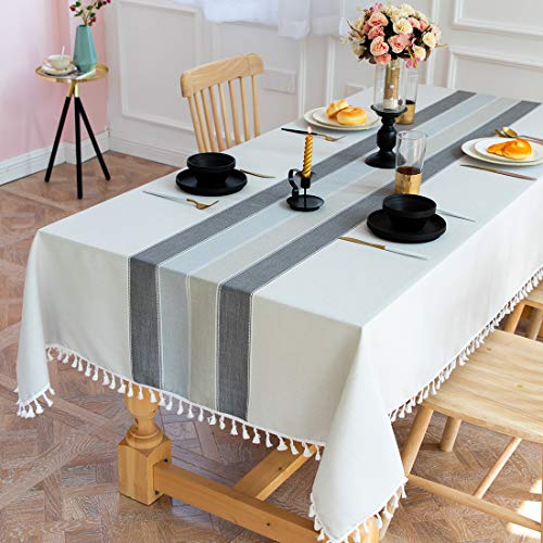 TEWENE Tischdecke, knitterfreie Tischdecke, Baumwoll-Leinen, rechteckige Tischdecke, Quaste, graue Tischdecke für Küche, Esszimmer, Outdoor-Tisch (140 x 213 cm), Mehrfarbig von TEWENE