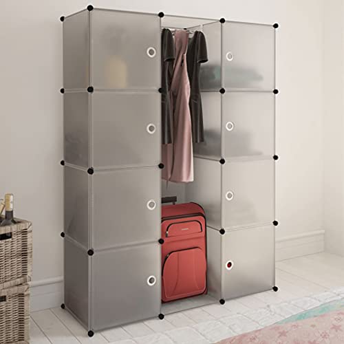 TEWTX7 Modularer Schrank mit 9 Fächern, Regalsystem, Kleiderschrank aus Kunststoff mit 8 Geschlossene Fächer und Offenes Abteil für Kleiderbügel, Einfache Montage von TEWTX7