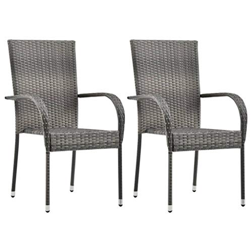 TEWTX7 Stapelbare Gartenstühle 2 STK, Hochlehner Terrassenstuhl, Esszimmerstuhl, Rattan Stapelstuhl, Rattansessel, Gartenmöbel, Pulverbeschichteter Stahl, Wasserabweisendem, 55,5 x 53,5 x 95 cm von TEWTX7