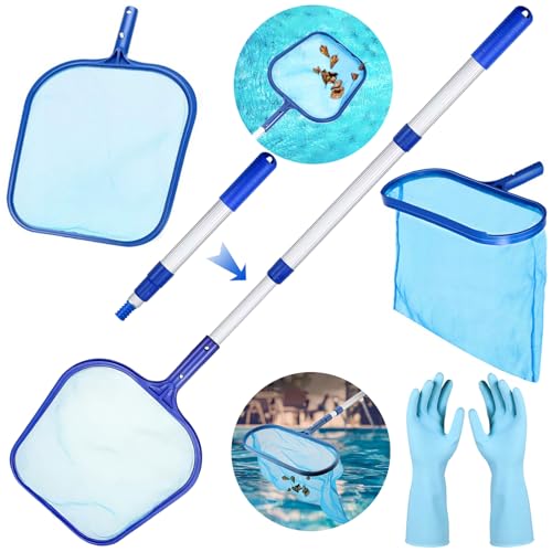 TEWWCEO Schwimmbadnetze Set, Schwimmbadbecken tiefes Netzunternetz, Pool-Unternetz, Professionelles Schwimmbadnetz, mit Teleskopstange und Gummihandschuh, Pool-Laubnetz für Teich, Algen, Spa von TEWWCEO