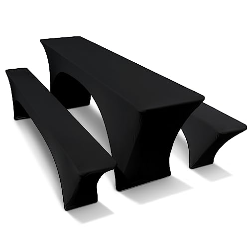 TEXMAXX® Stretch Hussen Bierzeltgarnitur 3-teiliges Set - 50 cm x 220 cm in schwarz / 2 Bierbank Hussen & Biertisch Husse/Tischdecke Biertisch und Bierbank Auflagen/Hussen für Biertisch von TEXMAXX