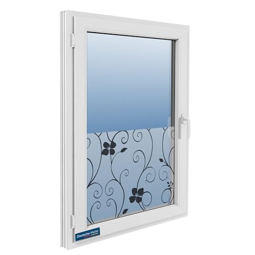 TEXMAXX Blickdichte Fensterfolie selbsthaftend - 60cm x 100cm / Milchglasfolie selbstklebend Fenster/Sichtschutzfolie Fenster/Fenster Folie Blickschutz/Fensterfolie Milchglas – schwarzer Efeu von TEXMAXX