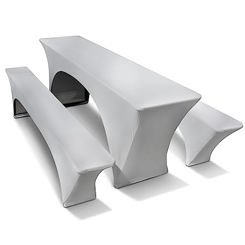 TEXMAXX® Stretch Hussen Bierzeltgarnitur 3-teiliges Set - 70 cm x 220 cm in grau / 2 Bierbank Hussen & Biertisch Husse/Tischdecke Biertisch und Bierbank Auflagen/Hussen für Biertisch TEXMAXX® Stretch Hussen Bierzeltgarnitur 3-teiliges Set - 70 cm x 220 cm in grau / 2 Bierbank Hussen & Biertisch Husse/Tischdecke Biertisch und Bierbank Auflagen/Hussen für Biertisch von TEXMAXX