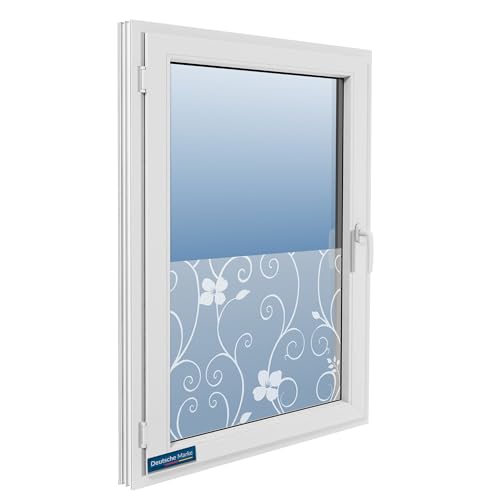 TEXMAXX Blickdichte Fensterfolie selbsthaftend - 45cm x 100cm / Milchglasfolie selbstklebend Fenster/Sichtschutzfolie Fenster/Fenster Folie Blickschutz/Fensterfolie Milchglas – Efeu Design von TEXMAXX