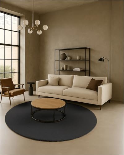TEXMAXX Weicher Kurzflor Teppich Wohnzimmer mit rutschhemmender Rückseite (100 x 100 cm Rund) - Modern für Flur, Esszimmer und als Schlafzimmer Teppich in Anthrazit dunkel - Waschbar bis 30 Grad von TEXMAXX