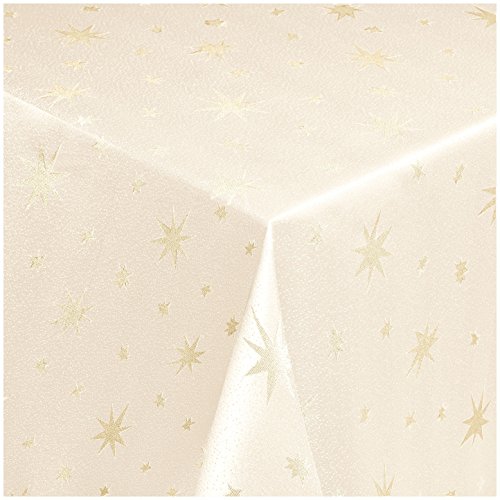 Tischdecke Maßanfertigung Weihnachtstischdecke im Lurex Sterne Design mit Saum, Rund in Creme-Gold - 140 cm, weitere Farben und Größen sind wählbar von TEXMAXX