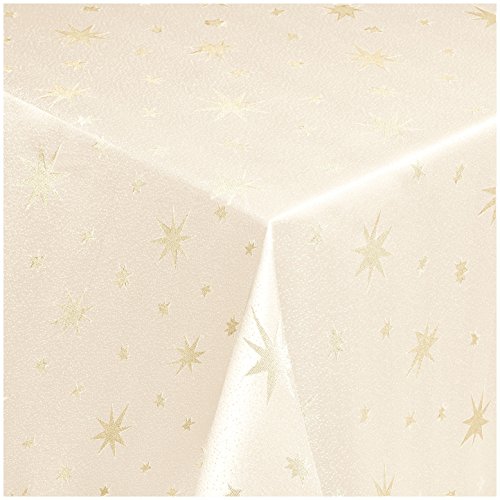Tischdecke Maßanfertigung Weihnachtstischdecke im Lurex Sterne Design mit Saum, eckig in Creme-Gold - 120x280 cm, weitere Farben, Breiten und Längen sind wählbar von TEXMAXX