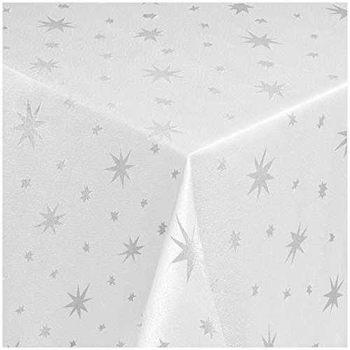 Tischdecke Maßanfertigung Weihnachtstischdecke im Lurex Sterne Design mit Saum, eckig in Weiss-Silber - 100x320 cm, weitere Farben, Breiten und Längen sind wählbar von TEXMAXX