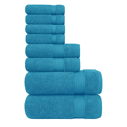 Handtücher Sets – 100 % Baumwolle, hochsaugfähige Handtücher, 2 Badetücher, 2 Handtücher und 4 Waschlappen | Ideal für den täglichen Gebrauch, Hotel und Outdoor, Handtücher Set (8er set, Türkis) von TEXSHINE