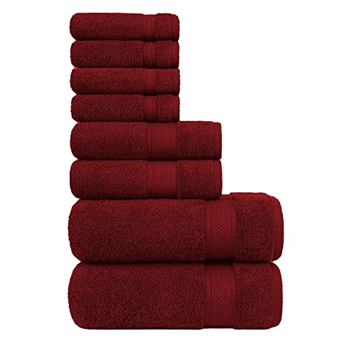 TEXSHINE Handtücher Sets – 100% Baumwolle, hochsaugfähige Handtücher, 2 Badetücher, 2 Handtücher und 4 Waschlappen | Ideal für den täglichen Gebrauch, Hotel und Outdoor, Handtücher Set (8er Set, Rot) von TEXSHINE