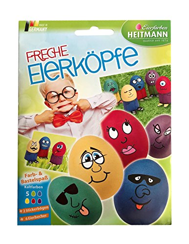 Ostern - Eierfarbe FRECHE EIERKÖPFE mit Eierbechern und Aufklebern (5 Farben / 13 - tlg.) KOMPLETT - SET von TEXTIMO