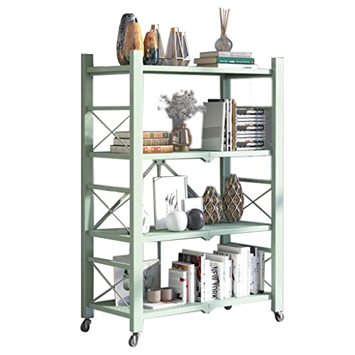 TEmkin Robustes, zusammenklappbares Metallregal mit 4 Ebenen und Rädern, leicht zu bewegen, Organizer-Regale, ideal für die Garagenküche (B 70 x 36 x 125 cm) von TEmkin