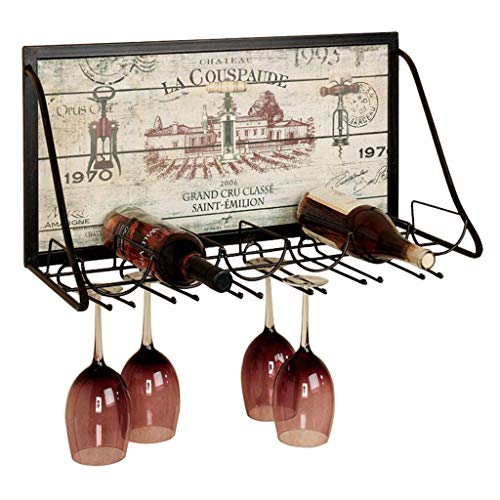 TEmkin Weinregal Weinregal aus Eisen, zur Wandmontage, Weinglasregal, Stielglashalter für 6 Flaschen und 12 Weingläser, 65 x 26 x 40 cm, Weinschränke von TEmkin