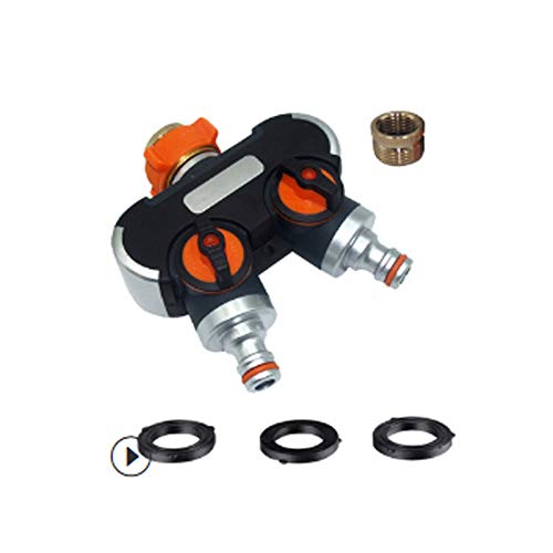 TF 2-Wege-Verteiler: 3/4" Wasser Verteiler mit Wasserhahn Adapter zu Garten Bewässerungsuhr &Gartenschlauch,Wasserdurchfluss regulier- und absperrbar von TF