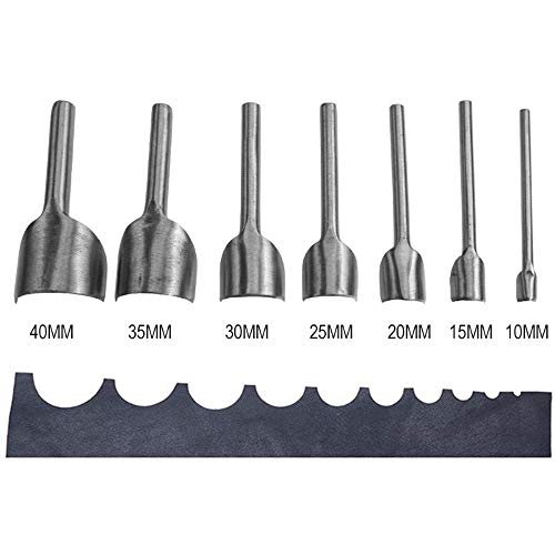 TF Leder-Stanzer, Locher-Set mit 7 halbrunden Schneidern, 10–40 mm, Hartstahl, legierter Stahl, silberfarben von F.T.