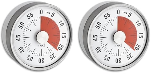 Analoger Kurzzeit Timer Puck, 38.1028.10, bis 60min, Eieruhr, Küchentimer, mechanisch, mit Restzeitanzeige, zum Aufziehen, magnetisch von TFA Dostmann