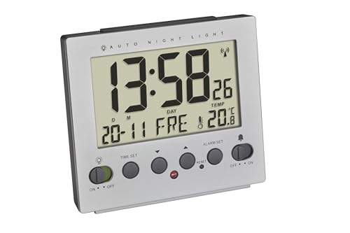 TFA Dostmann Digitaler Wecker, 60.2561.55, automatische Nachtbeleuchtung, Funk-Wecker, Temperatur, Wochentag und Datum, Aluminium-Optik, Silber, (L) 99 x (B) 90 x (H) 42 mm TFA Dostmann Digitaler Wecker, 60.2561.55, automatische Nachtbeleuchtung, Funk-Wecker, Temperatur, Wochentag und Datum, Aluminium-Optik, Silber, (L) 99 x (B) 90 x (H) 42 mm von TFA Dostmann
