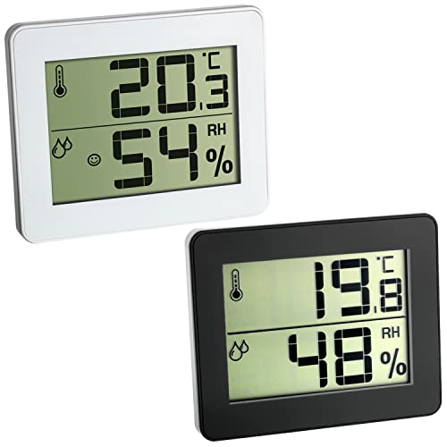 Digitales Thermometer-Hygrometer Ultra-Flat Raumklimakontrolle TFA 30.5027 (2er Set Weiss+schwarz) von TFA Dostmann
