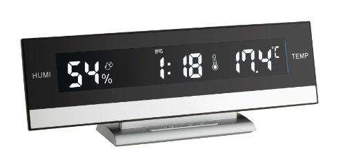 TFA Dostmann Digitaler Wecker, 60.2011, mit Raumklima, Datum und Wochentag, Weckalarm mit Snooze Funktion, schwarz/silber von TFA Dostmann