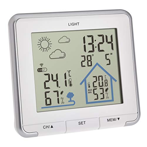 TFA Dostmann Wetterstation Funk Life, digitale Funkwetterstation, Luftfeuchtigkeit, Temperatur, mit Hintergrundbeleuchtung, Wettersymbole, weiß, L 138 x B 28 (67) x H 125 mm von TFA Dostmann