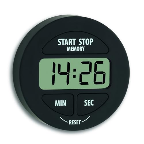 TFA Dostmann Digitaler Timer und Stoppuhr, 38.2022.01, klein und handlich, magnetisch, mit Memory-Funktion, schwarz,L 55 x B 17 x H 55 mm von TFA Dostmann