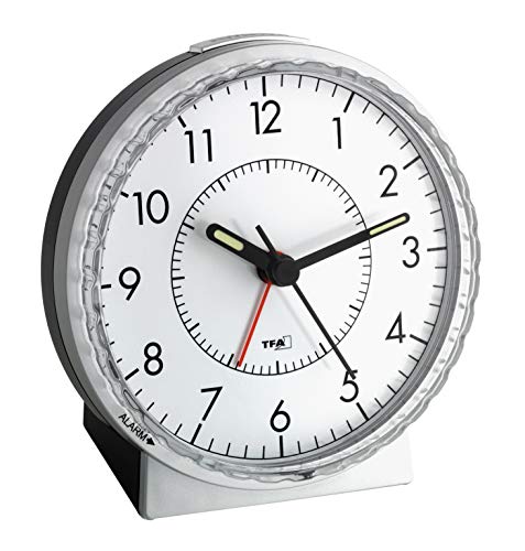 TFA Dostmann Wecker analog, 60.1010, leises Uhrwerk, extra lauter Weckalarm mit Glockenton, Hintergrundbeleuchtung, silber/schwarz, (L) 107 x (B) 78 x (H) 110 mm von TFA Dostmann