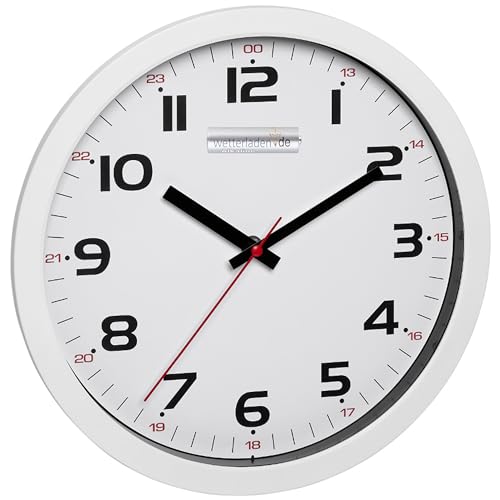 TFA Dostmann Wanduhr Analog, Glas,60.3050, gut ablesbar, L 305 x B 38 x H 305 mm (weiß mit Batterie) von TFA Dostmann