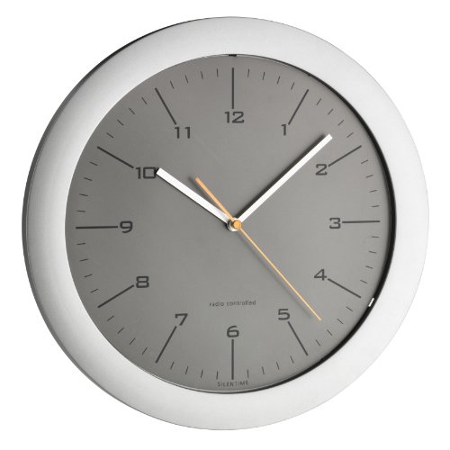TFA Dostmann Design Funk Wanduhr, 60.3512.10, leises Uhrwerk, mit orangen Sekundenzeiger, ideals als Küchenuhr/Bürouhr, silber/grau von TFA Dostmann