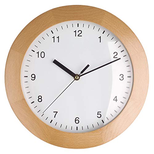 TFA Dostmann Funkwanduhr, Design Wanduhr Holz, 98.1065, aus Buche, zum Hängen, 31cm Durchmesser, als Küchenuhr, Wohnzimmeruhr, Designuhr, braun von TFA Dostmann