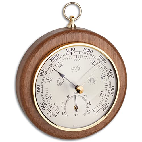 TFA Dostmann Analoges Barometer Thermometer, 45.1000.01, zur Luftdruckmessung und Temperaturmessunge, aus Eiche von TFA Dostmann