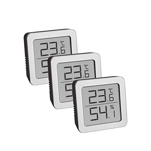 TFA Dostmann 3-Set Hygrometer digital innen, 95.2019.54, zur Luftfeuchtigkeitsmessung und Temperaturmessung, mit flexiblem magnetischen Halter, schwarz-silber, L90 x B70 x H115 mm von TFA Dostmann