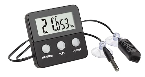 TFA Dostmann Terracheck Digitales Thermo-Hygrometer, 30.5044.01, Kabelfühler mit Saugnäpfen, ideal für Terrarien, schwarz L 64 x B 24 x H 64 mm von TFA Dostmann