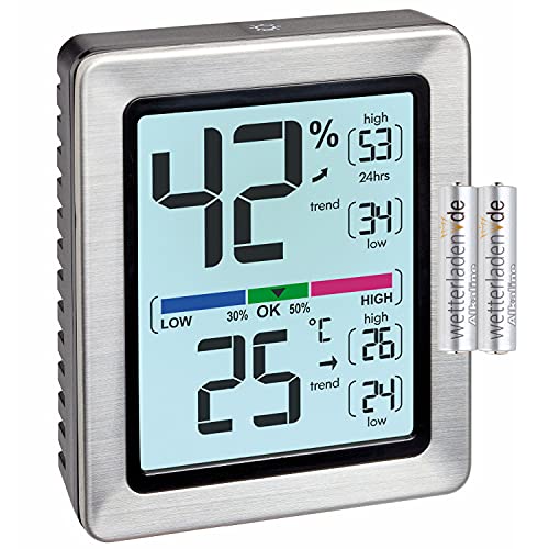 TFA Dostmann 30.5047.54 EXACTO Digitales Thermo-Hygrometer, besonders genau mit Präzisionssensor (silber mit Batterien) von TFA Dostmann