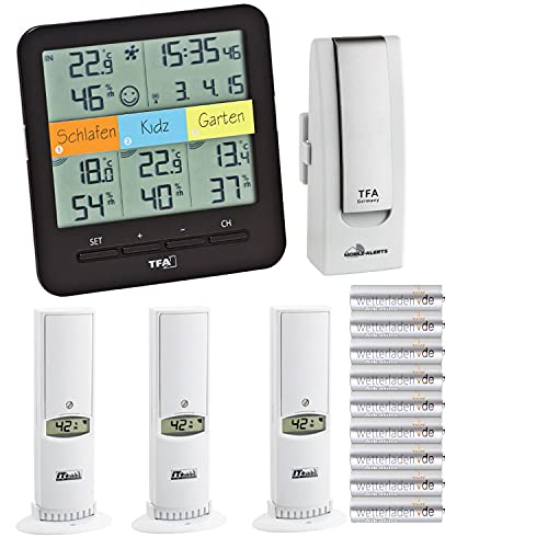 TFA Dostmann 31.4007.02 KlimaHome Thermo-Hygro-Station mit 4 Messstellen (schwarz mit Batterien) von TFA Dostmann