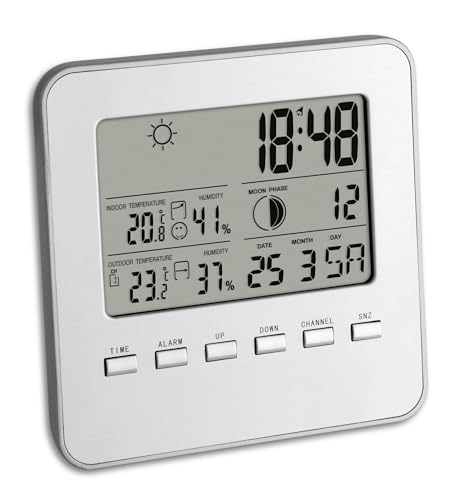 TFA Dostmann 35-1098 Quadro Funk-Wetterstation, Außentemperatur, Innentemperatur, Mondphasen, Raumklima, Uhrzeit, (L) 130 x (B) 26 (62) x (H) 130 mm von TFA Dostmann