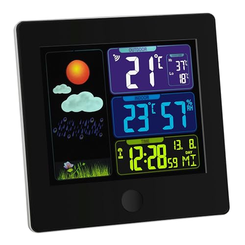 TFA Dostmann Sun Funk-Wetterstation, 35.1133.01 Wettervorhersage mit Farbdisplay Raumklimakontrolle, Schwarz, L 120 x B 25 (70) x H 120 mm von TFA Dostmann