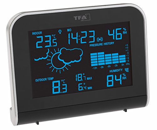 TFA Dostmann SPHERE, 35.1148.01.IT Funk-Wetterstation mit 'Color Sharp' Farbwechsel-Display mit Außensender, Schwarz, L 148 x B 53 x H 117 mm von TFA Dostmann