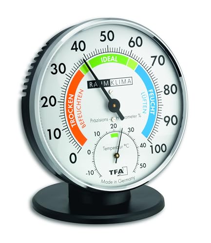 TFA Dostmann Präzisions Thermo-Hygrometer, 45.2033, zur Raumklimakontrolle, analog, mit Komfortzonen, Kontrolle von Temperatur und Luftfeuchtigkeit, Luftfeuchtigkeitsmesser, weiß von TFA Dostmann