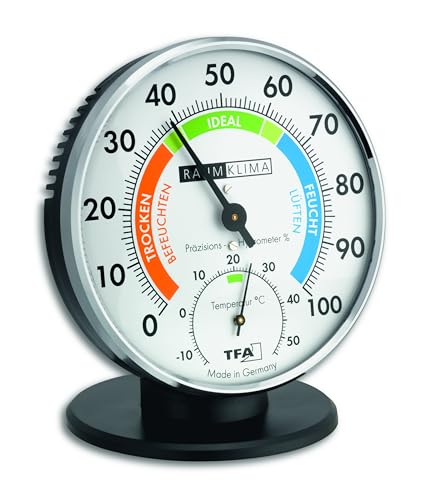 TFA Dostmann Präzisions Thermo-Hygrometer,45.2033 , zur Raumklimakontrolle, analog, mit Komfortzonen, Kontrolle von Temperatur und Luftfeuchtigkeit, L 102 x B 35 (80) x H 114 mm von TFA Dostmann