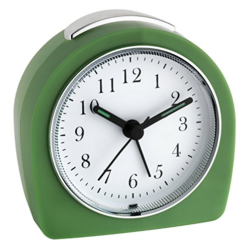 TFA Dostmann Analoger Wecker, 60.1021, leises Uhrwerk, Alarm mit Snooze-Funktion, Hintergrundbeleuchtung, grün, L 87 x B 55 x H 90 mm, 60.1021.04 von TFA Dostmann