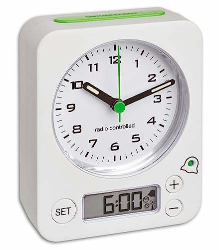 TFA Dostmann Combo Funkwecker, 60.1511.01.05, Analoge Uhrzeit und digitaler Wecker, Funkuhr, einfache Bedienung, geräuscharm, genau , für das Schlafzimmer, batteriebetrieben, weiß-grün TFA Dostmann Combo Funkwecker, 60.1511.01.05, Analoge Uhrzeit und digitaler Wecker, Funkuhr, einfache Bedienung, geräuscharm, genau , für das Schlafzimmer, batteriebetrieben, weiß-grün von TFA Dostmann