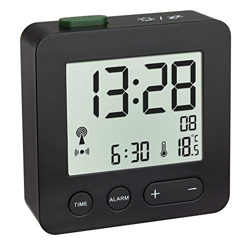 TFA Dostmann 60.2545.01 Digitaler Funk-Wecker, Schwarz, L 66 x B 22 x H 68 mm, 2 x 1,5 V AAA-Batterie (Nicht im Lieferumfang enthalten) von TFA Dostmann