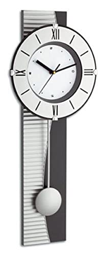 TFA Dostmann Analoge Pendeluhr, Wohnzimmeruhr, aus Kunststoff, in Metalloptik, 60.3001, 58,2 cm hoch, Silber von TFA Dostmann