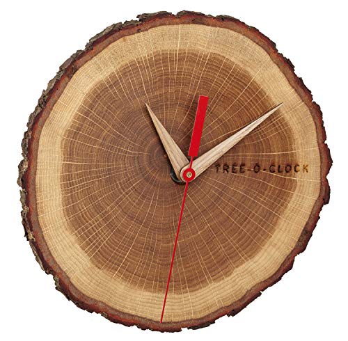 TFA Dostmann 60.3046 Tree-O-Clock Analoge Wanduhr aus echtem Eichenholz (braun mit Batterien) von TFA Dostmann