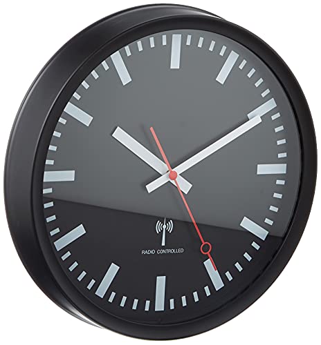 TFA Dostmann Funk-Wanduhr, 60.3513, leises Uhrwerk, Stil Einer Bahnhofsuhr, Funkuhr, genau, schwarz von TFA Dostmann