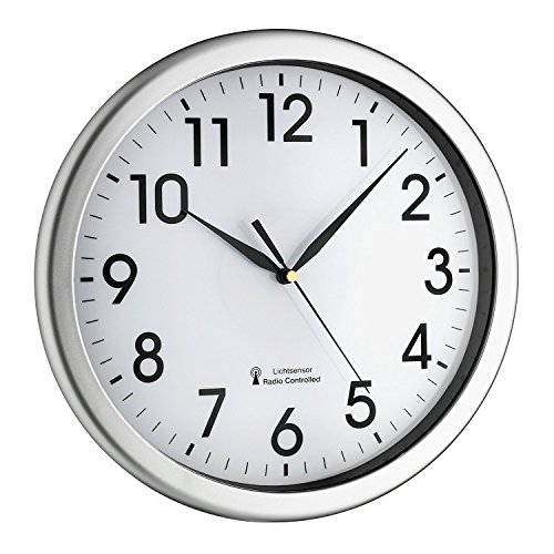 TFA Dostmann Analoge Funk-Wanduhr,60.3519.02, mit grüner Hintergrundbeleuchtung, leises Uhrwerk, Funkuhr Kunststoff, Silber, L 308 x B 43 x H 308 mm von TFA Dostmann