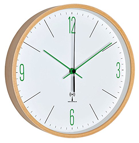 TFA Dostmann Analoge Design Funk-Wanduhr mit Ahorn-Rahmen, weiß/grün, 25.5 x 4.5 x 25.5 cm, (L) 255 x (B) 45 x (H) 255 mm, 60.3524.04 von TFA Dostmann